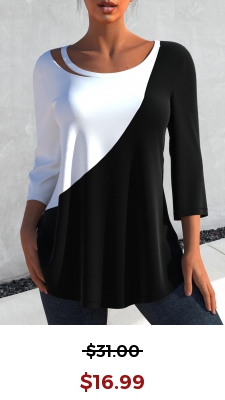 Contrast Black 3/4 Sleeve Round Neck T Shirt