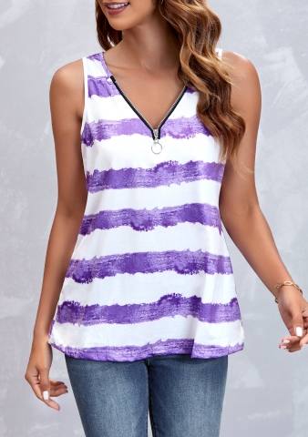 Striped Quarter Zip Ombre Tank Top