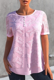 Faux Two Piece Embroidered Light Pink T Shirt