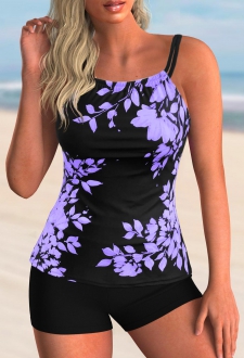 Leaf Print Spaghetti Strap Tankini Set