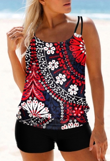 Double Straps Multi Color Floral Print Tankini Top