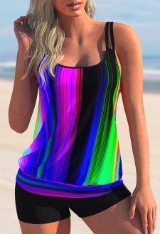 Colorful Printed Spaghetti Strap Tankini Set