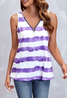 Striped Quarter Zip Ombre Tank Top