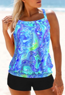 Criss Cross Back Colorful Print Tankini Top