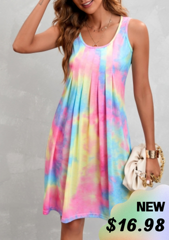 Sleeveless Multi Color Pleated Design Dress