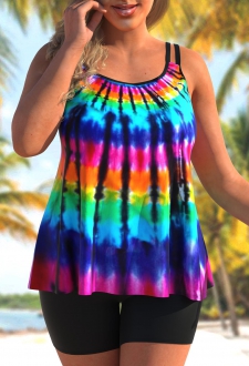 Tie Dye Print Plus Size Tankini Top
