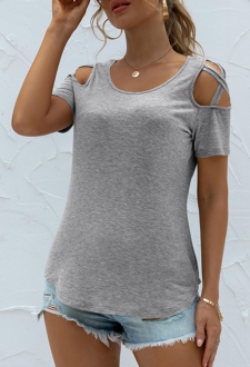 Cold Shoulder Light Grey Round Neck T Shirt