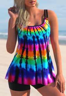 Tie Dye Print Double Straps Tankini Top