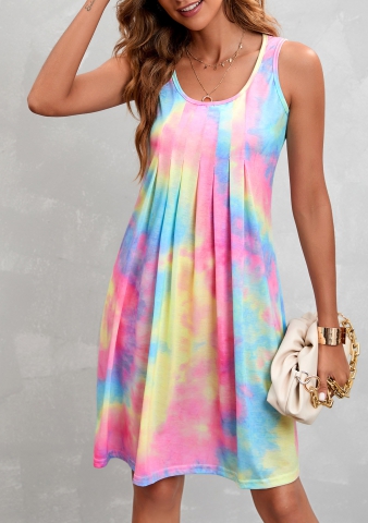 Sleeveless Multi Color Pleated Design Dress
