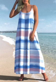 Striped Spaghetti Strap Ombre Cover Up Dress