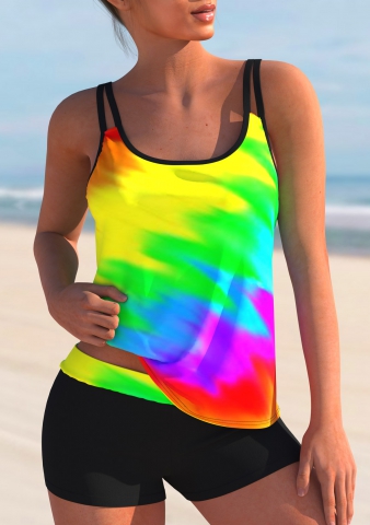 Rainbow Color Ombre Spaghetti Strap Tankini Set