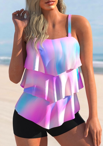 Multi Color Ombre Layered Hem Tankini Top