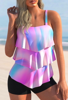 Multi Color Ombre Layered Hem Tankini Top