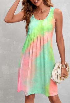 Sleeveless Light Green Pleated Design Dress