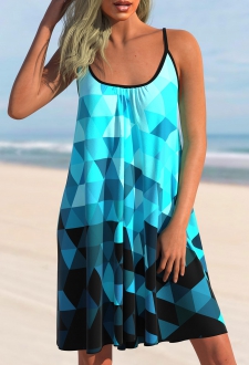 Blue Ombre Geometric Print Cover Up