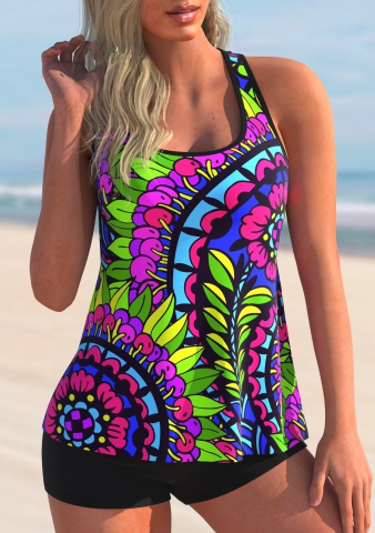 Paisley Print Wide Strap Cross Strap Tankini Set