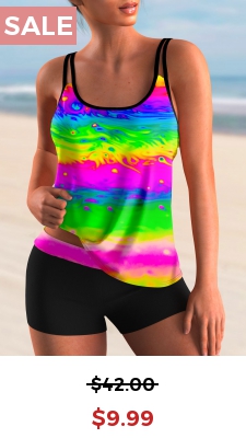 Colorful Printed Spaghetti Strap Tankini Set