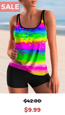Colorful Printed Spaghetti Strap Tankini Set