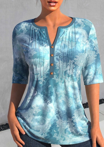 Dusty Blue Tribal Tie Dye Print T Shirt