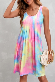 Sleeveless Multi Color Pleated Design Dress