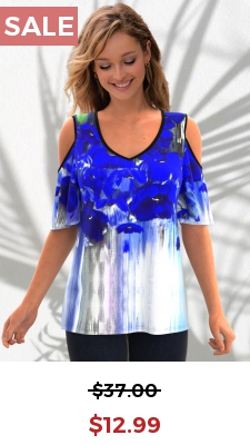Floral Print Cold Shoulder V Neck T Shirt