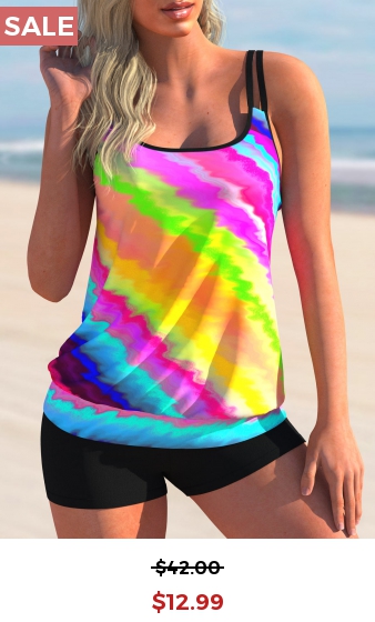 Tie Dye Print Rainbow Color Tankini Set