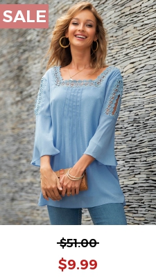 Lace Panel Square Neck Crinkle Chest Blouse
