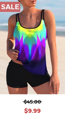 Colorful Printed Spaghetti Strap Tankini Set