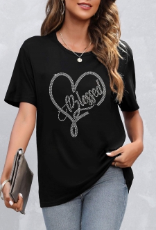 Black Hot Drilling Short Sleeve T Shirt