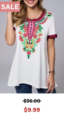 Tribal Print Round Neck Short Sleeve T Shirt