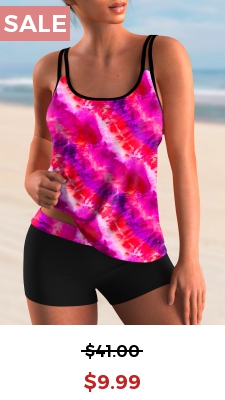 Spaghetti Strap Ombre Printed Tankini Set