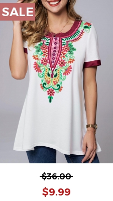 Tribal Print Round Neck Short Sleeve T Shirt