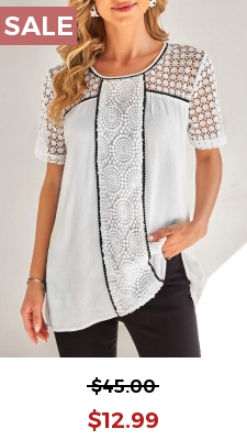 Lace Stitching White Contrast Stitch Blouse