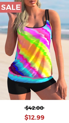Tie Dye Print Rainbow Color Tankini Set