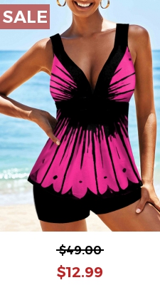 Ombre Printed Wide Strap Tankini Set
