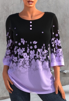 Light Purple Ombre Floral Print T Shirt