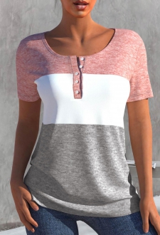 Pink Short Sleeve Contrast T Shirt