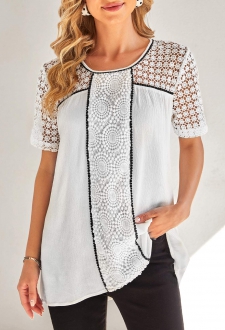 Lace Stitching White Contrast Stitch Blouse