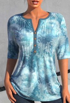 Dusty Blue Tribal Tie Dye Print T Shirt