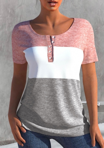 Pink Short Sleeve Contrast T Shirt