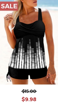 Ombre Black Cross Front Tankini Top