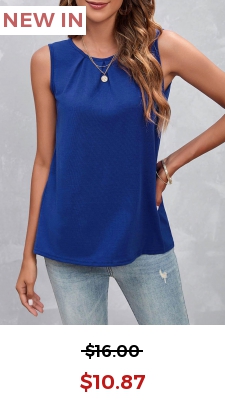 Fold Royal Blue Keyhole Back Tank Top