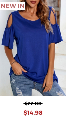 Royal Blue Cold Shoulder Half Sleeve T Shirt