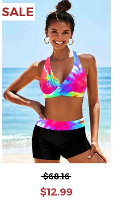Tie Dye Print Halter High Waist Bikini Set