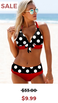 Polka Dot Halter Bowknot Bikini Set