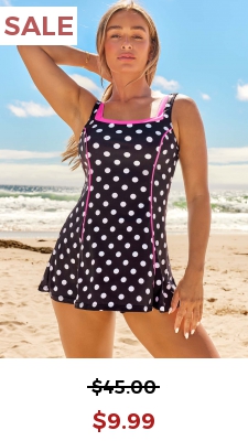 Polka Dot Wide Strap Black Swimdress Top
