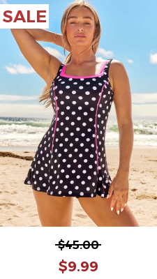 Polka Dot Wide Strap Black Swimdress Top