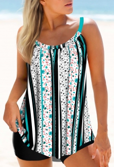Drawstring Fold Floral Print Multi Color Tankini Top