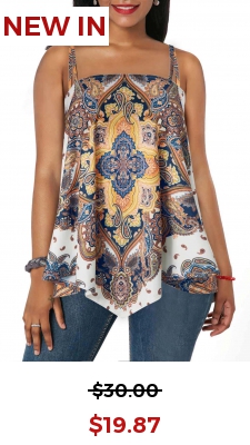 Asymmetric Hem Tribal Print Tank Top