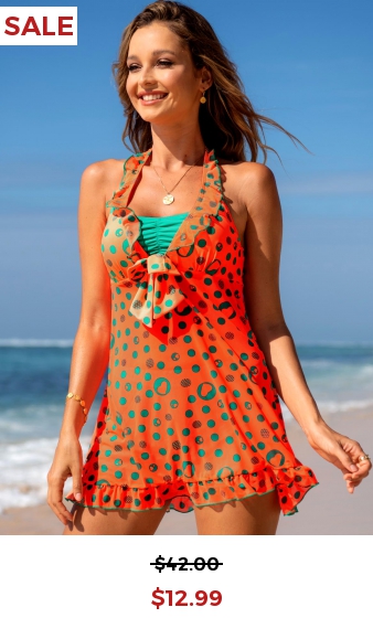 Bowknot Flounce Polka Dot Swimdress and Shorts